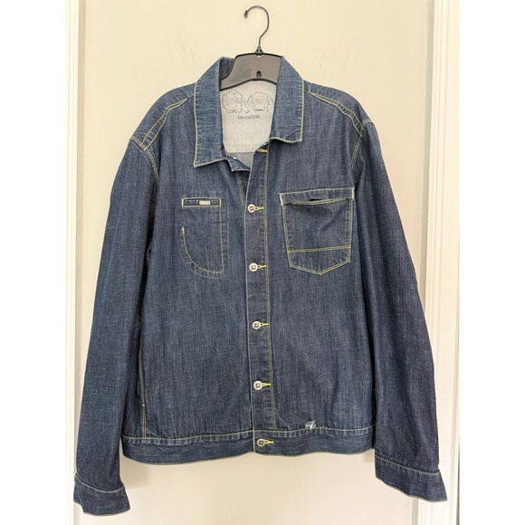 mecca Other - Mecca Mens Denim Jacket Sz L Button Up Y2K 90's Hip Hop Rap Trashed VTG